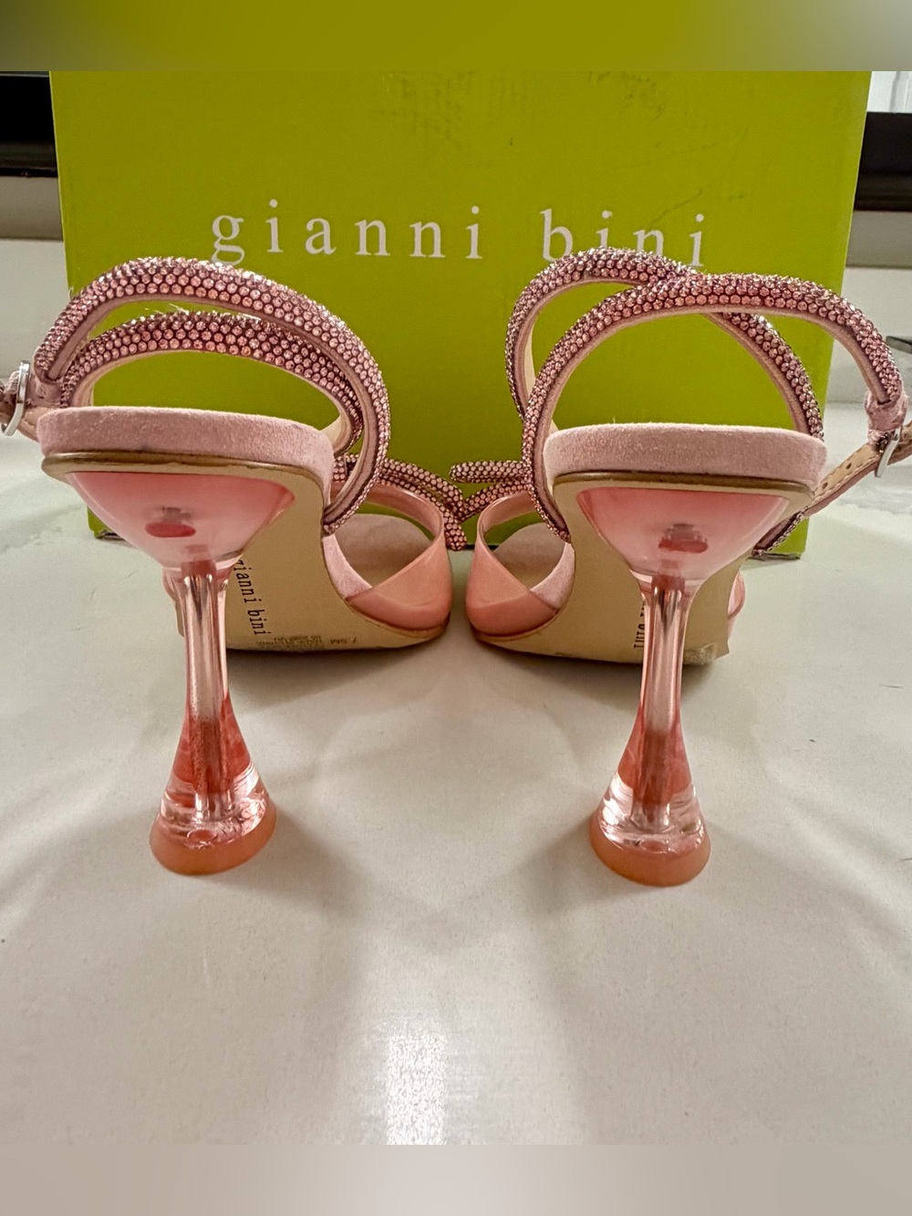 Gianni Bini's - Haydn Clear Rhinestone Bow Ankle Strap Heels - 37 - Pink - Picture 4 of 7